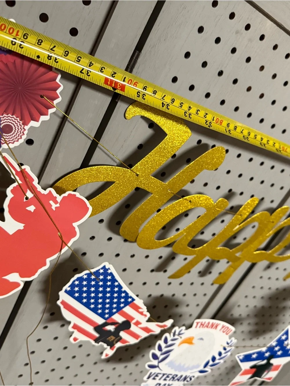 Veterans Day Gold Glitter Banner and Patriotic Garland